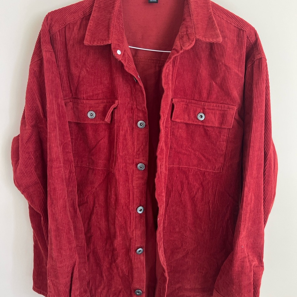 Forever 21 Men Red Ribbed Long-Sleeve Top